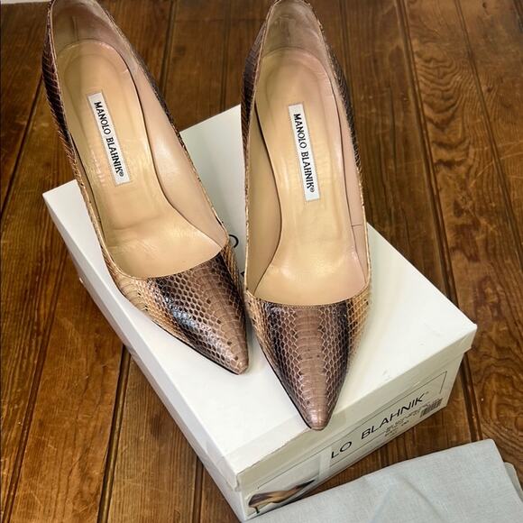 Manolo Blahnik Brown Telo snakeskin Stiletto Heels size 8 - Picture 1 of 10